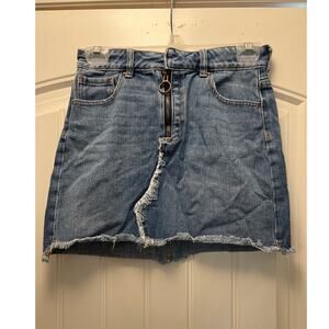 Pacsun Women’s Festive Raw Hem Cotton Lightweight‎ Denim Mini Skirt Size 24 Blue